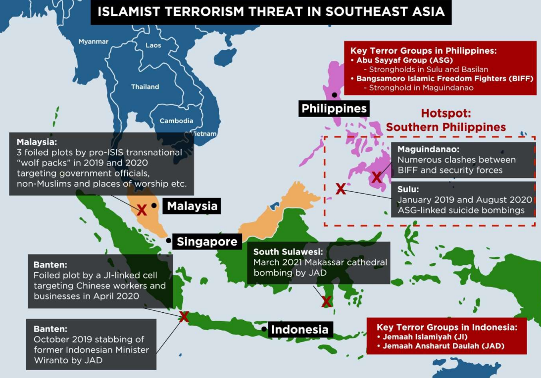 Map of Islamist terrorism threat in Southeast Asia